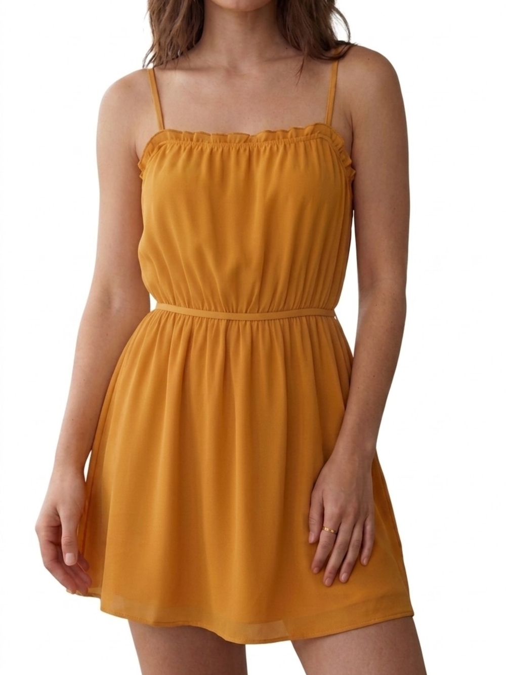 NWOT Aritzia Sunday Best Blixen Chiffon Mini Dress - Mustard Yellow Size M